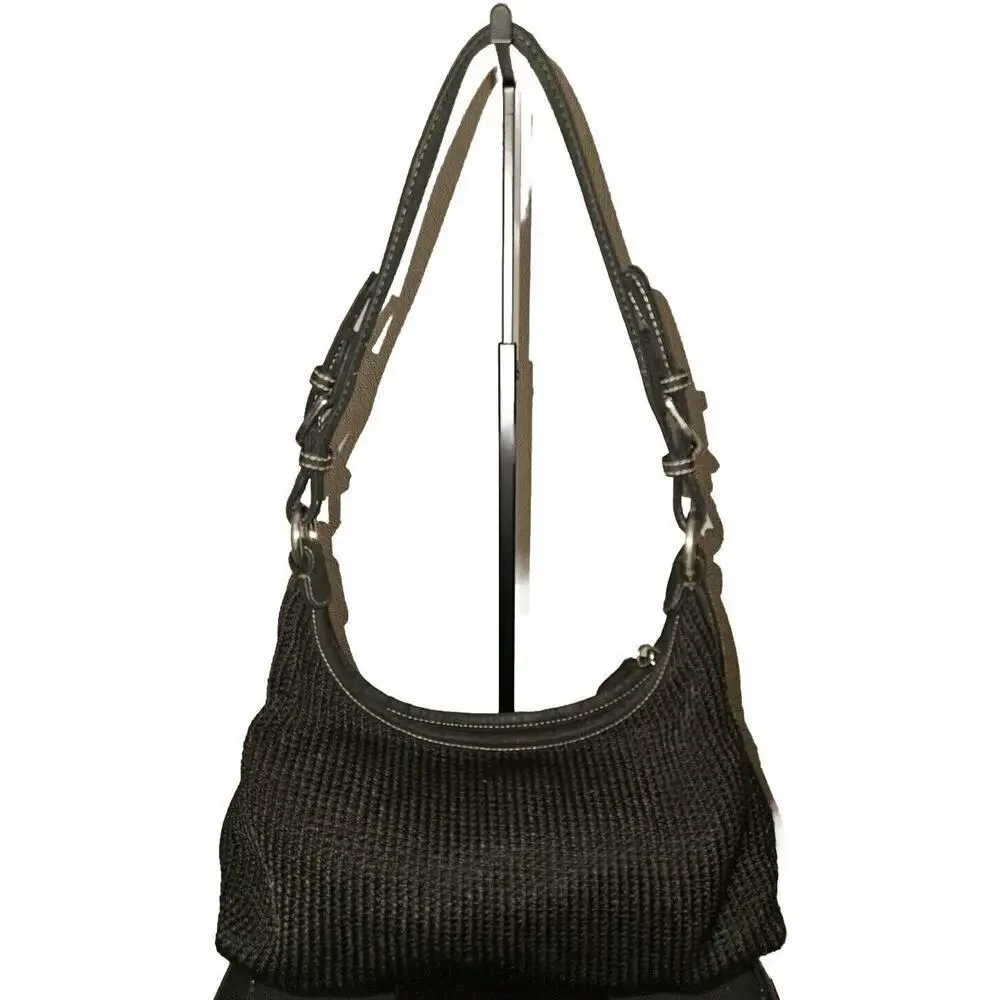 The SAK Black Crochet Purse Bag Zip Closure Interior Pockets